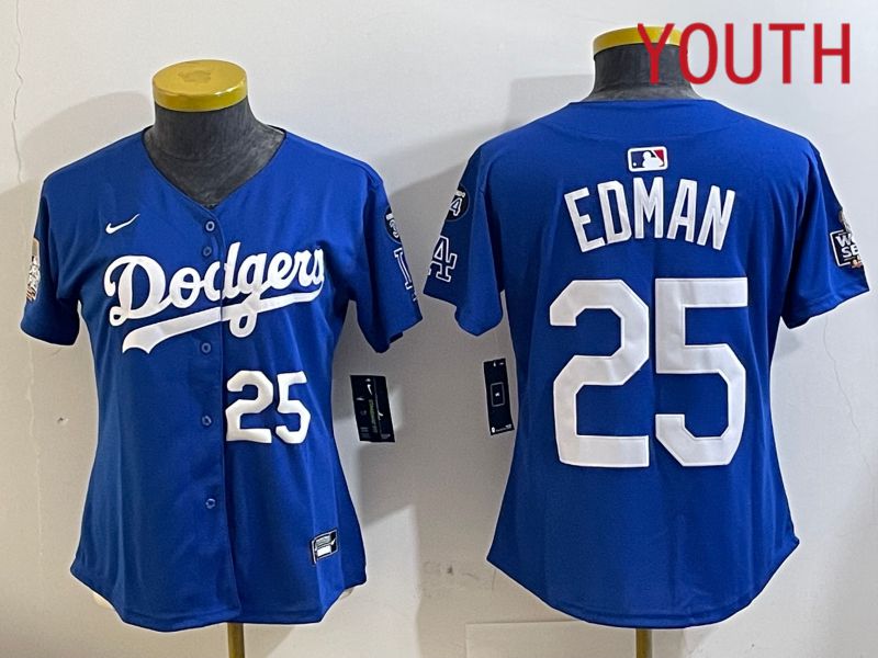 Youth Los Angeles Dodgers 25 Edman Blue Game 2024 Nike MLB Jersey style 11217
